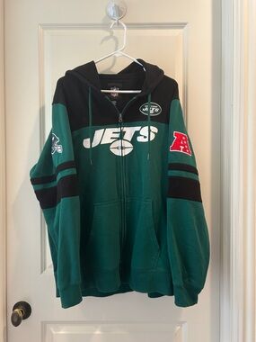 NFL New York Jets embroidered ZipUp Hoodie Jacket pockets Green Black size XXL